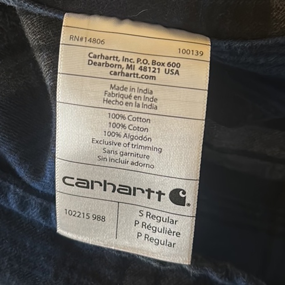 Carhartt Original Fit Plaid Flannel Button Down Shirt Blue Size S - Picture 10 of 12